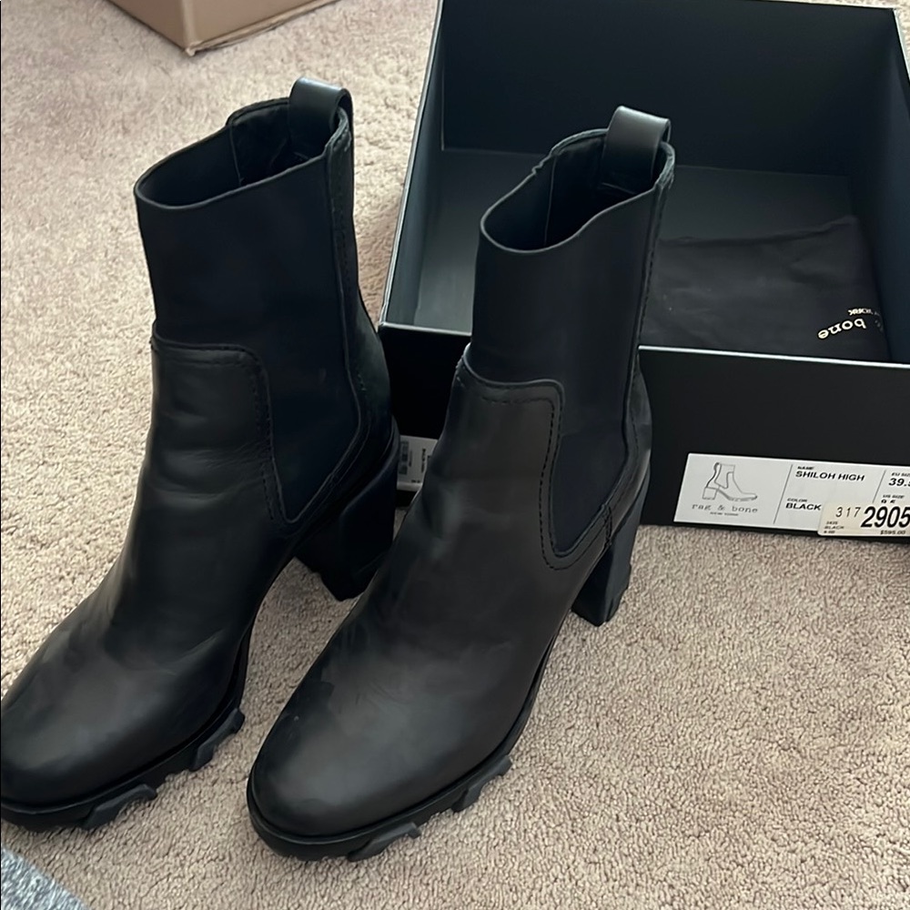 Black Heeled Boots with Chunky Block Heel